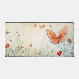Alfrombrillas De Escritorio Mariposa rosa y corazón rojo