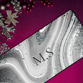 Alfrombrillas De Escritorio Mármol gris claro de plata de arte falso monograma