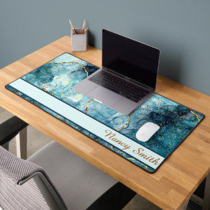 Alfrombrillas De Escritorio Mármol personalizado brillante azul y dorado