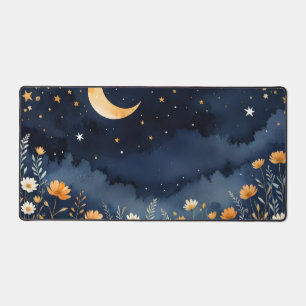 Alfrombrillas De Escritorio Mat de escritorio celeste, diseño floral con luna