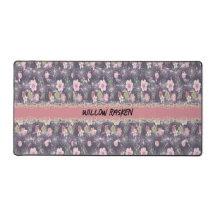 Mat de escritorio con flores rosas y encaje falso