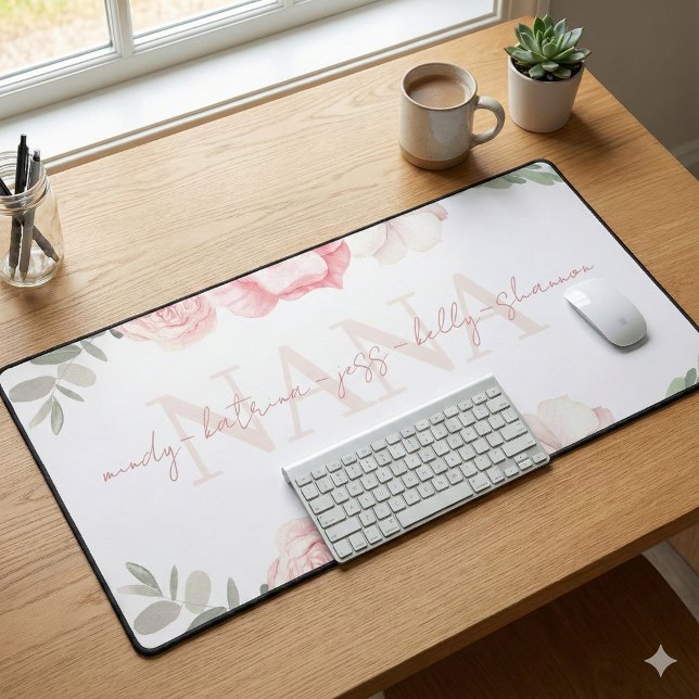 Alfrombrillas De Escritorio Mat de escritorio floral personalizado de Nana (Let your Nana know how special she is with this personalized desk mat! )