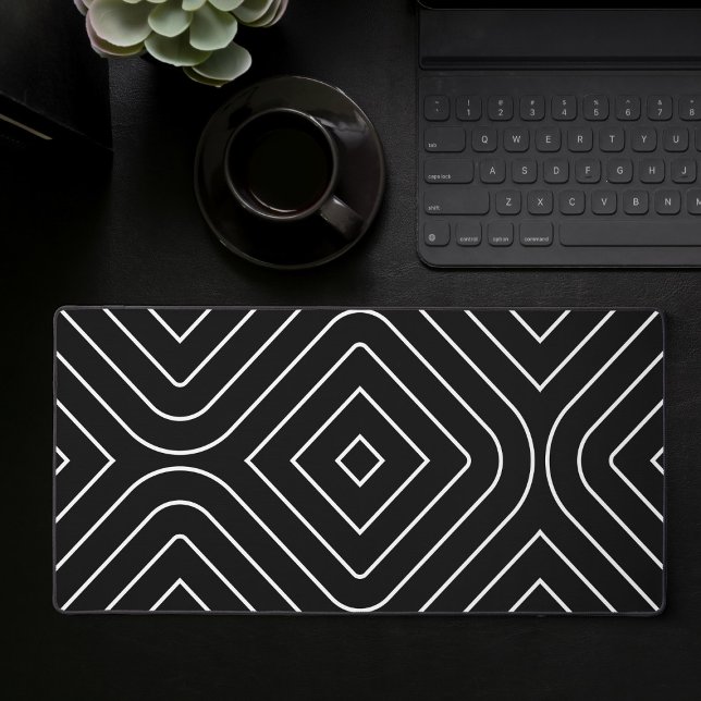 Alfrombrillas De Escritorio Mat De La Mesa De Juegos Geométricos Con Abstrato  (Large desk mat with black and white abstract geometric pattern, full desk mouse pad)