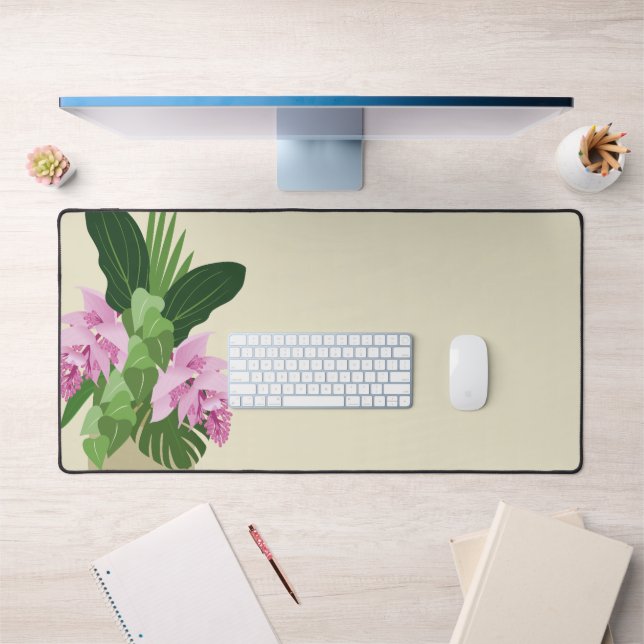 Alfrombrillas De Escritorio Medinilla tropical Flor rosa en grasa amarilla (Oficina 1)