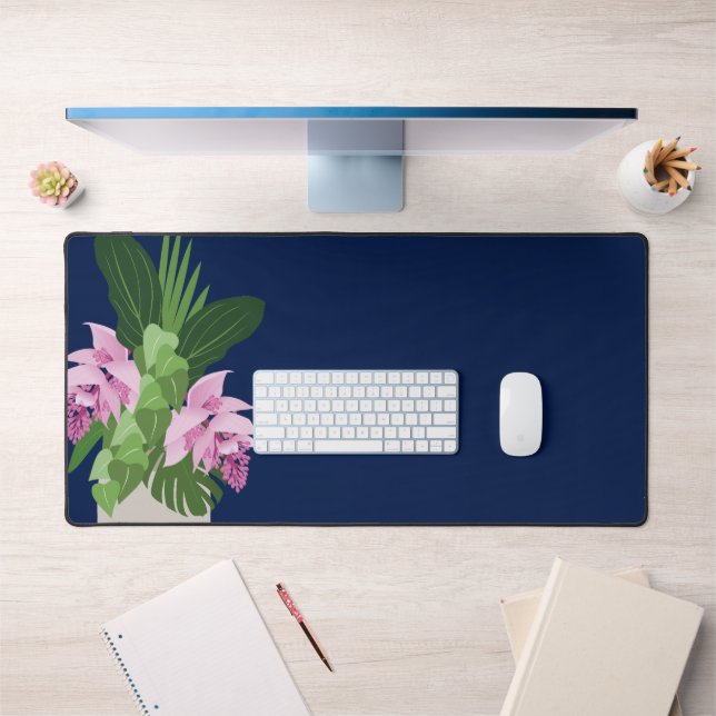 Alfrombrillas De Escritorio Medinilla tropical Vasa de flores rosadas en azul  (Oficina 1)