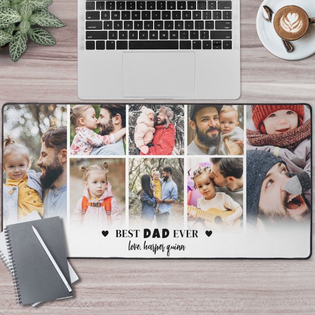 Alfrombrillas De Escritorio Mejor Collage de fotos de papá personalizado (Personalized Best Dad Photo Collage Desk Mat )