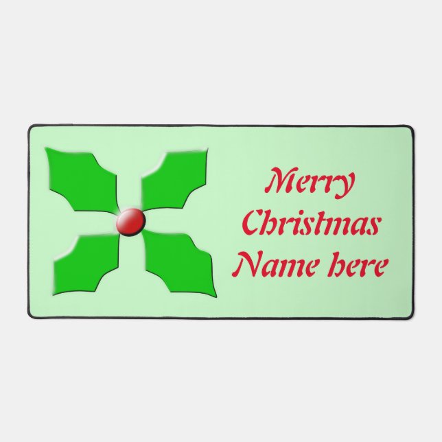 Alfrombrillas De Escritorio Merry Christmas Holly Custom Name (Anverso)