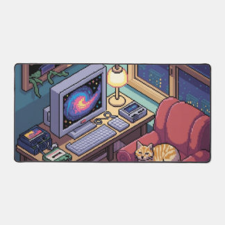 Alfrombrillas De Escritorio Midnight Lofi Pixel Art Retro Room Desk Mat
