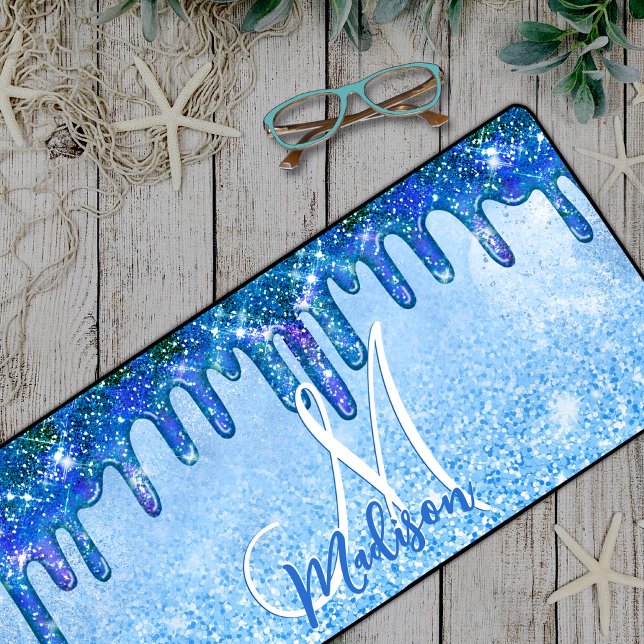 Alfrombrillas De Escritorio Moda azul oscuro purpurina goteo monogramo (Subido por el creador)
