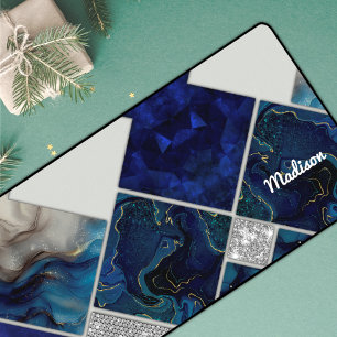 Alfrombrillas De Escritorio Moda girly faux Purpurina plata azul geométrico Mo