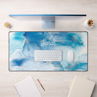 Alfrombrillas De Escritorio Moda Marble azul y oro personalizado