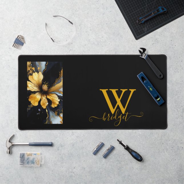 Alfrombrillas De Escritorio moda oro negro abstracto floral (Puesto de trabajo)