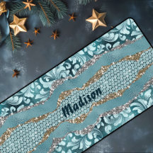 Moda oro purpurinoso floral Monograma turquesa ver