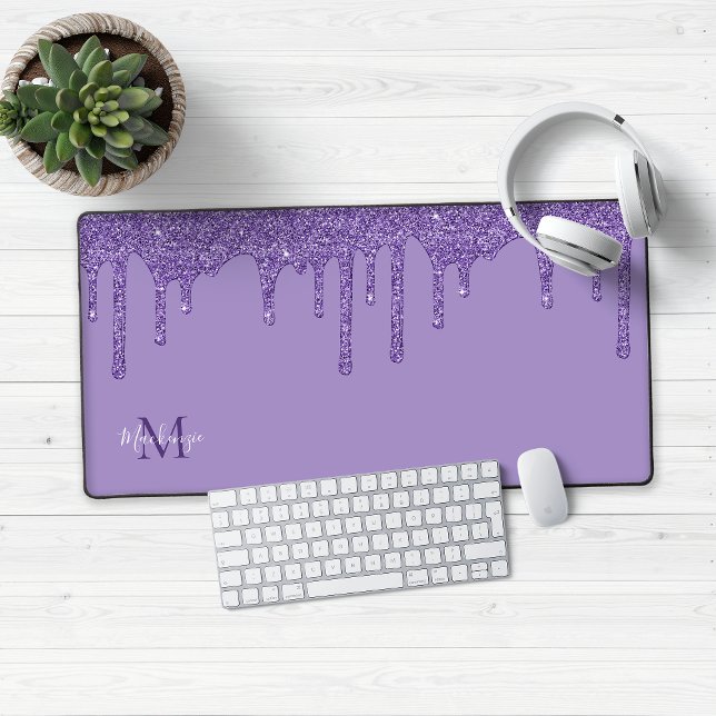 Alfrombrillas De Escritorio Moda Perforaciones Purpurinas de espuma púrpura Mo (Chic Purple Dripping Glitter Desk Mat Mouse Pad)