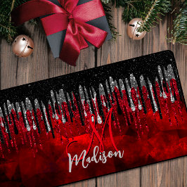 Alfrombrillas De Escritorio Moda purpurina de plata roja negro goteo monograma