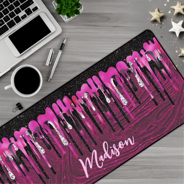 Alfrombrillas De Escritorio Moda purpurina negro rosado caliente goteo monogra (Subido por el creador)