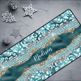 Alfrombrillas De Escritorio Moda purpurinoso floral Verde azulado Monograma de