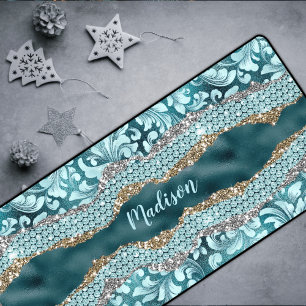 Alfrombrillas De Escritorio Moda purpurinoso floral Verde azulado Monograma de