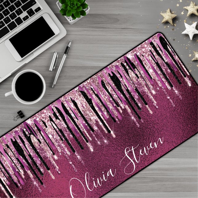 Alfrombrillas De Escritorio Moda rosado caliente goteo negro purpurina monogra (Subido por el creador)