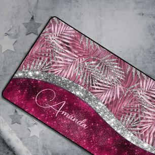 Alfrombrillas De Escritorio Moda rubor rosa fucsia purpurina hojas monograma