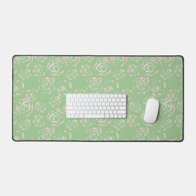 Alfrombrillas De Escritorio Moda verde rosa floral botánica moderna de escrito (Teclado y ratón)