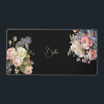 Alfrombrillas De Escritorio Moda Vintage Rosas e Iris Personalizados<br><div class="desc">Hermosos sprays,  atemporales y elegantes de rosas artísticas rosas y blancas,  peonías y iris morado con barba,  con delicado follaje. Incluye un campo de texto modificable para su personalización y el color de fondo es personalizable.</div>