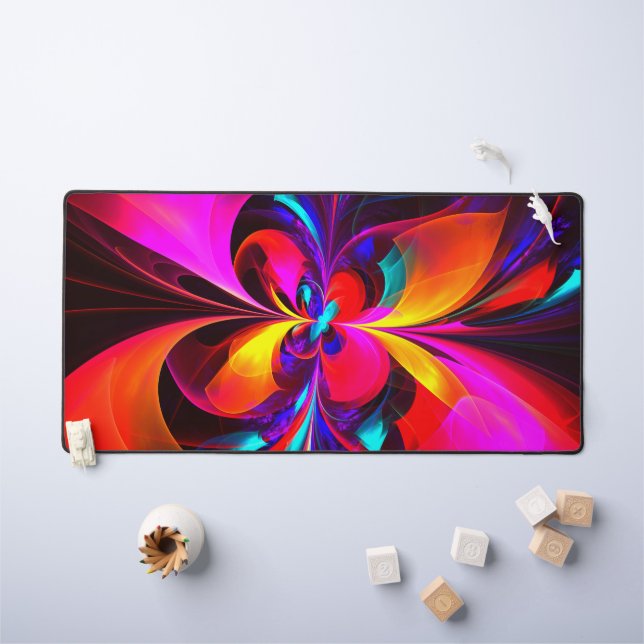 Alfrombrillas De Escritorio Modern Floral Resumen Arte Patrón Azul Rojo #07 (Mesa para niños)