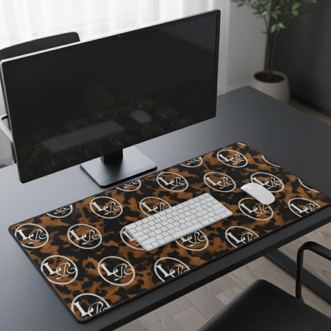 Alfrombrillas De Escritorio Modern Monogram Tortoise Shell Print (Add a touch of chic charm to your desk with this Elegant Typography Monogram Tortoise Shell Design!)