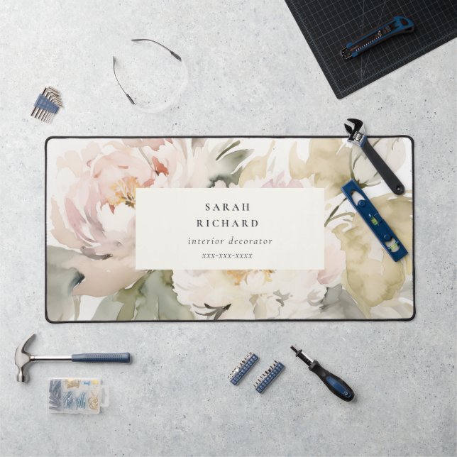 Alfrombrillas De Escritorio Moderno paquete floral Dusky Rubor Peony Watercolo (Puesto de trabajo)