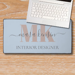 Alfrombrillas De Escritorio Modert Mocha Mousse Monogram Dusty Blue