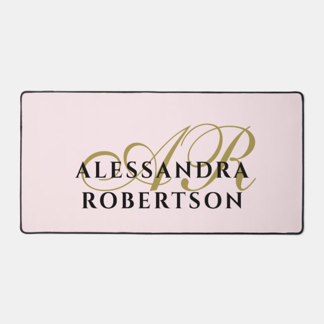Alfrombrillas De Escritorio Monogram Pastel Pink Minimalist Stylish Gold Black (Anverso)