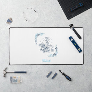 Alfrombrillas De Escritorio Monograma azul inicial "G" Floral