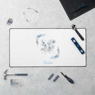 Alfrombrillas De Escritorio Monograma azul inicial "X" Floral
