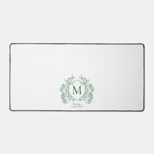 Alfrombrillas De Escritorio Monograma clásico esmeralda verde floral cresta