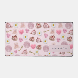 Alfrombrillas De Escritorio Monograma Coquette Personalizada Luna Rosa Feminin