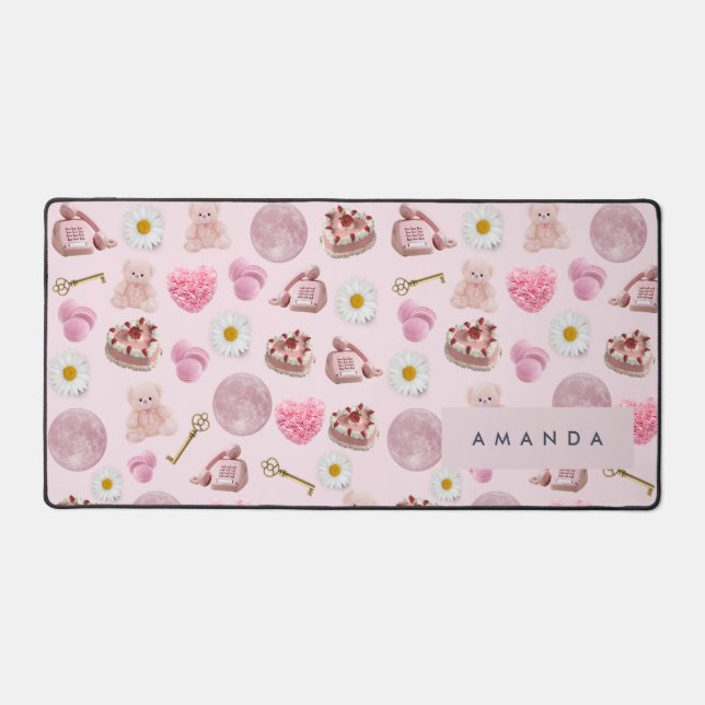 Alfrombrillas De Escritorio Monograma Coquette Personalizada Luna Rosa Feminin (Anverso)