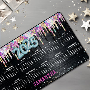 Alfrombrillas De Escritorio Monograma de cumpleaños de purpurina negro de unic