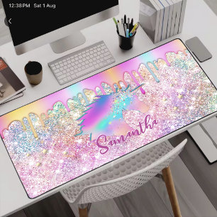 Alfrombrillas De Escritorio Monograma de estrellas de purpurina de unicornio a
