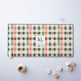 Alfrombrillas De Escritorio Monograma de Gingham Verde Suave