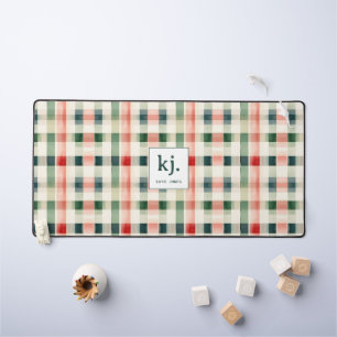 Alfrombrillas De Escritorio Monograma de Gingham Verde Suave