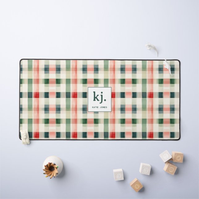 Alfrombrillas De Escritorio Monograma de Gingham Verde Suave (Mesa para niños)