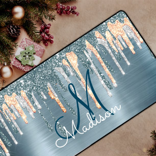 Alfrombrillas De Escritorio monograma de goteo de oro azul polvoriento de moda