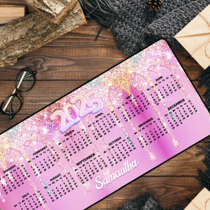 Alfrombrillas De Escritorio Monograma de goteo de Purpurina arcoiris rosado ca