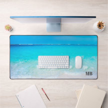 Monograma de imagen azul del océano de playa