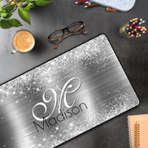 Monograma de imitación de purpurina plateado metal