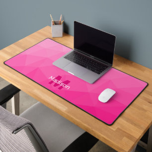 Alfrombrillas De Escritorio Monograma de malla geométrica rosa caliente