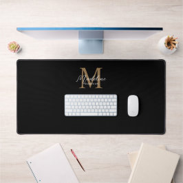 Alfrombrillas De Escritorio Monograma de oro negro con guión Minimalista moder
