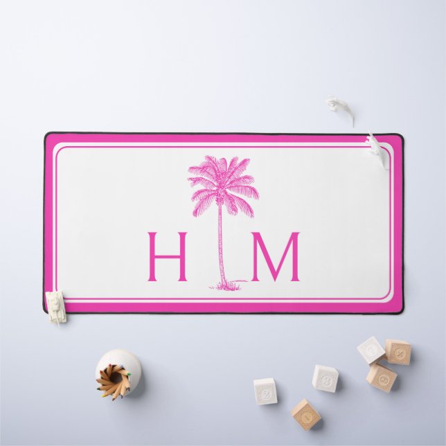 Alfrombrillas De Escritorio Monograma de palmetto rosa y blanco (Mesa para niños)