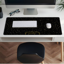 Alfrombrillas De Escritorio Monograma de patrón de brillo negro y dorado de lu