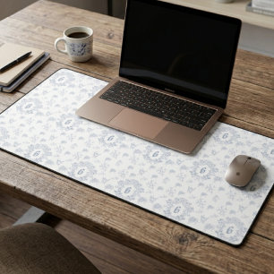 Alfrombrillas De Escritorio Monograma de Patrón de Toile Francés Blanco Azul